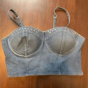 Stylish Denim Crop Top with Studded Accents